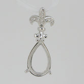 Sterling Silver Semi Mount Pendant Setting Pear PE 14x10mm Fleur Di Lis - Syzjewelry